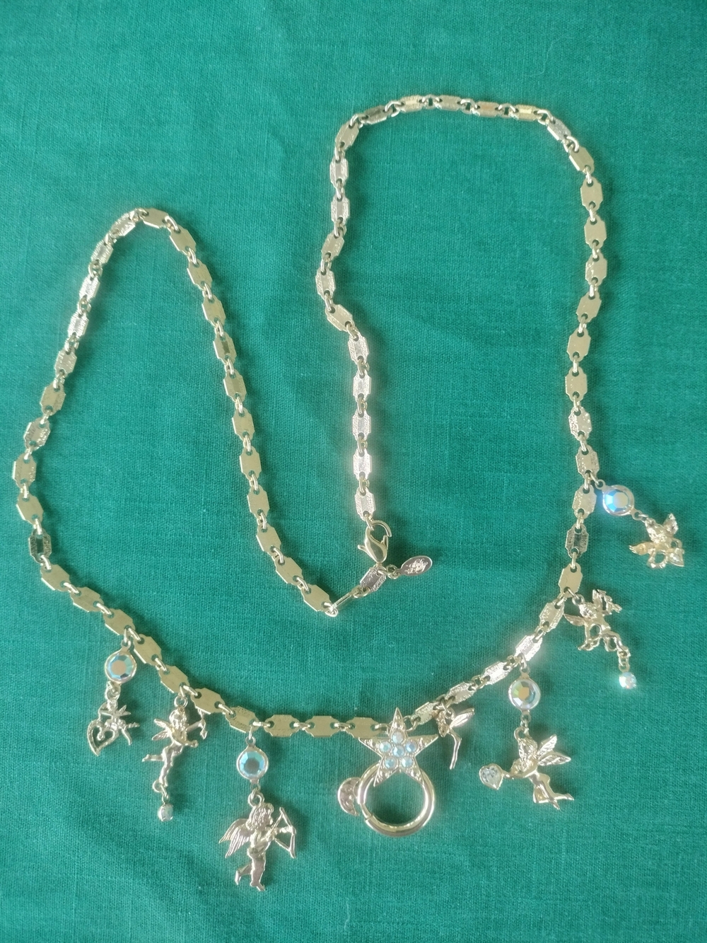 Kirks Folly RETIRED Gold-Tone Cupids Secret Charm Necklace w/ Crystal Accents